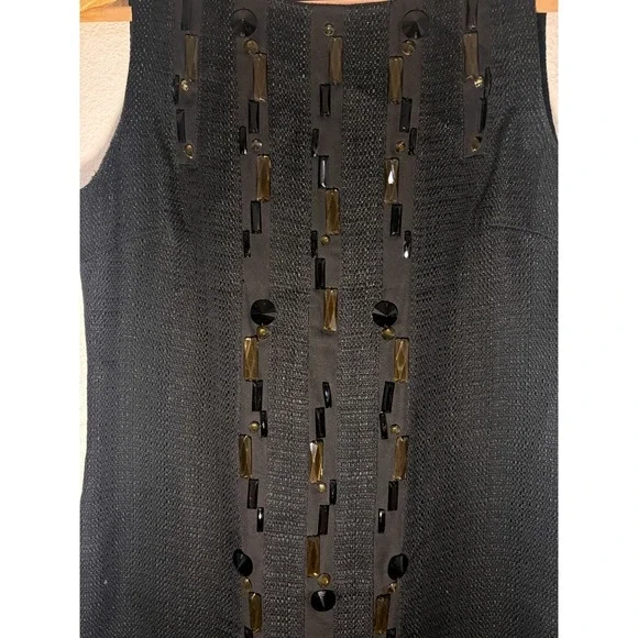 Tory Burch Black Embellished Sleeveless Shift Dress Size 6 Tweed Cotton Blend - Picture 2 of 8